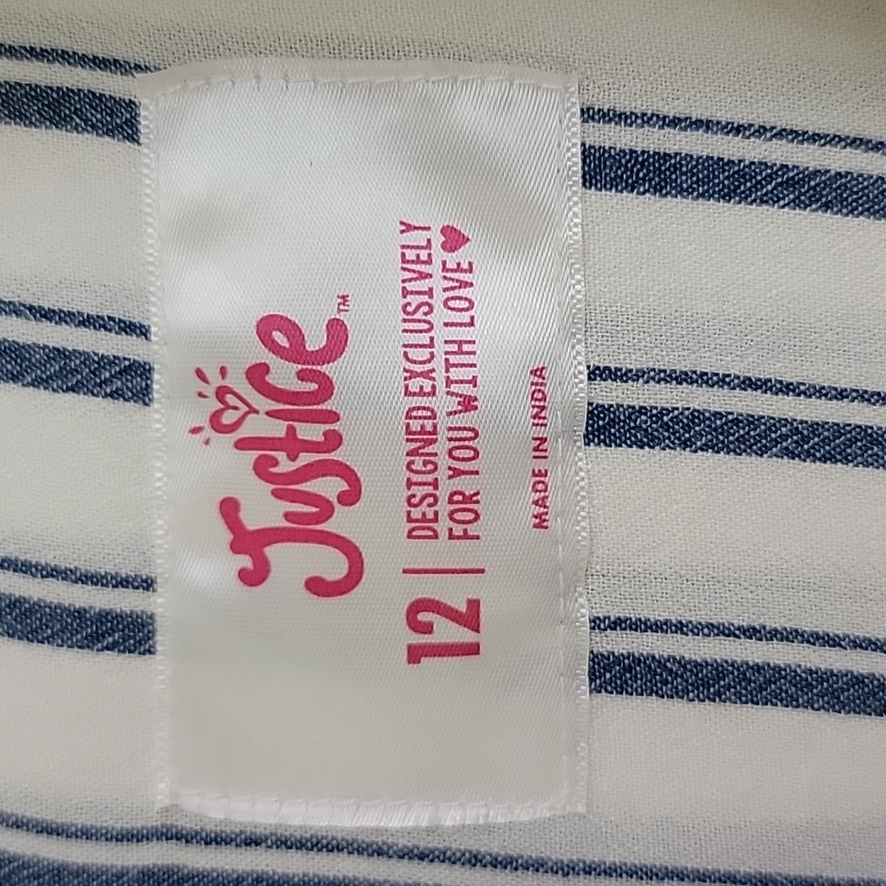 Justice Blue & White Striped Short Sleeve Top 12 - Picture 5 of 13